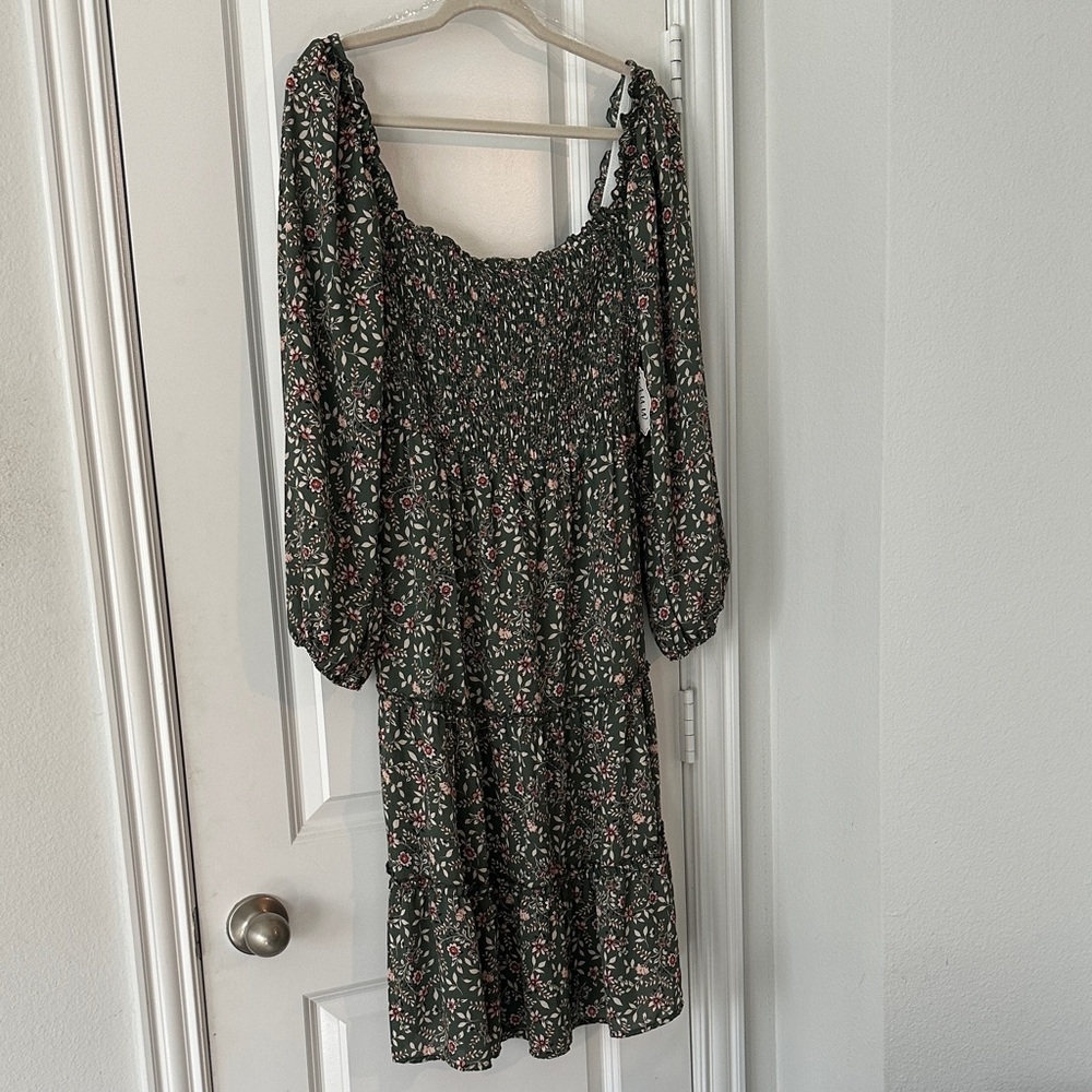 Floral Green off shoulder Dress